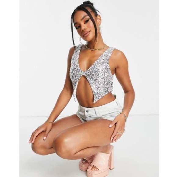 ASOS Tops - NWOT ASOS DESIGN SEQUIN SPLIT FRONT CAMI TOP WITH OPEN BACK-MULTI US 8